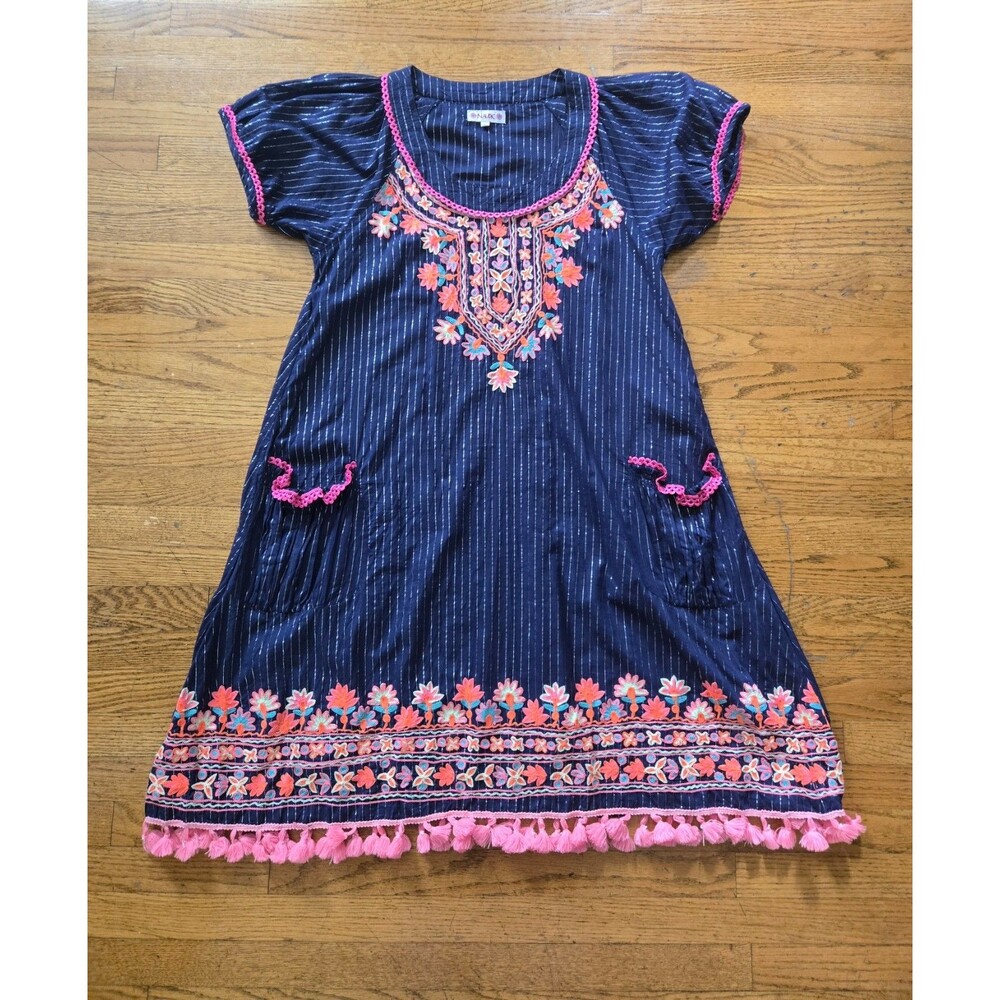 Naudic Womens Artsy Floral Embroidered Tunic Midi Dress Colorful Size Large